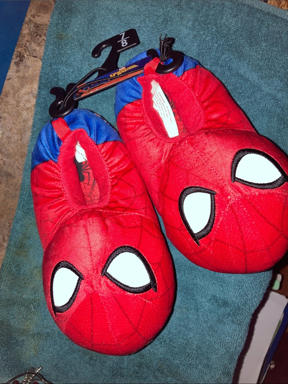 Spiderman Kids Red and Blue Plush Slippers